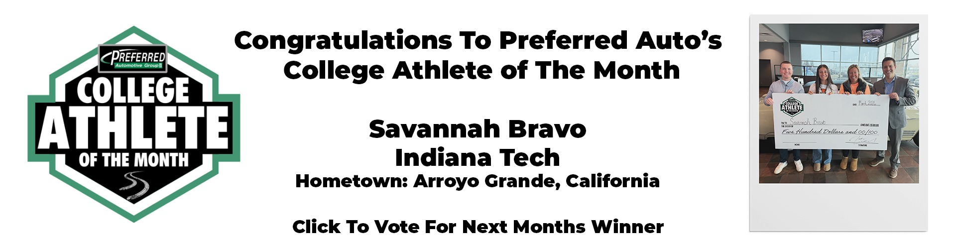 Savannah Bravo, Preferred Auto's March College Athlete of the Month